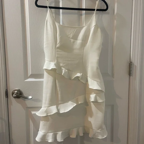 slim fit dress slacks Zapaka Women White Graduation Dress A Line V-Neck Sleeveless Long Cocktail Dress, White / US2 main image 1